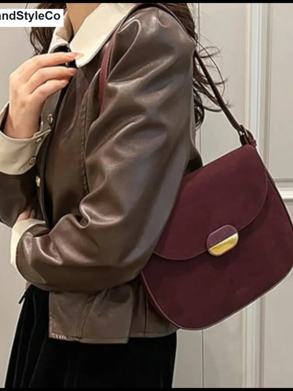 Faux Suede Saddle Satchel Bag with Two Straps Crossbody Shoulder Bag